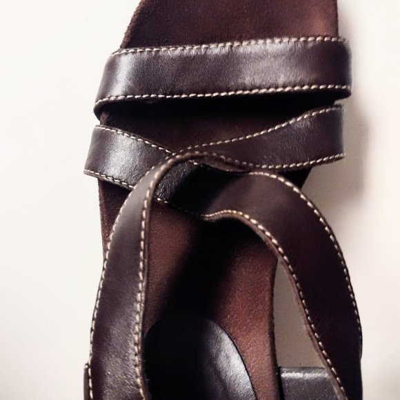 Aerosoles A2 ~ Women 9.5 B Brown Leather Strap Sandal ~ Sculpted Wedge Platform - Picture 8 of 12